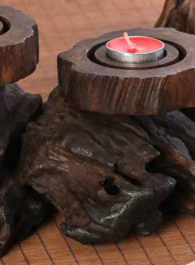 复古怀旧木质创意三头烛台