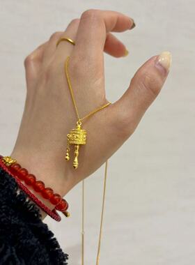 国风金色转运筒项链女轻奢小众ins气质高级吊坠锁骨链送女友礼物