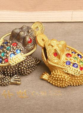 黄铜三足金蟾招财摆件手把件聚财三脚小金蟾招八方来财桌面办公室