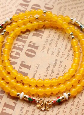 泰国专业佛牌链子 6mm珠黑色项链毛衣链可挂金属吊坠金色珐琅扣