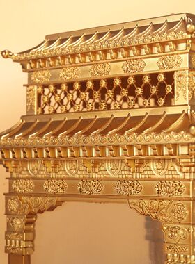 藏式黄铜浮雕佛龛金色酥油灯防风火罩佛像底座放7寸佛像座堂摆件