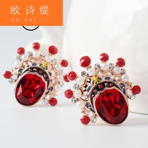 kny卡伦蒂亚耳钉女中国风刀马旦个性复古中国风红水晶饰品耳饰耳