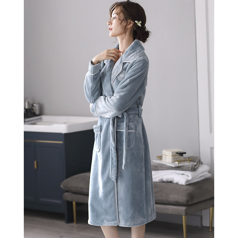 睡袍秋冬长款珊瑚绒加绒浴袍晨袍 芬颜睡袍/浴袍