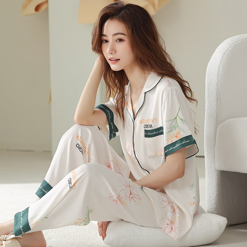冰丝女士2022年新款短袖长裤睡衣 芬颜睡衣/家居服套装