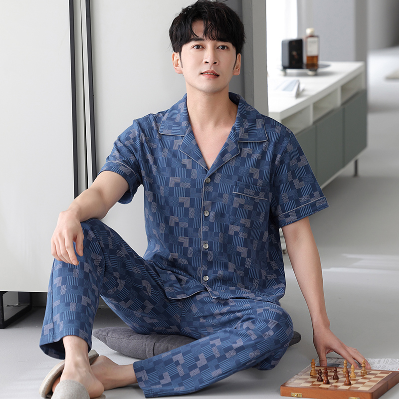 夏季男士短袖长裤家居服纯棉睡衣 芬颜睡衣/家居服套装