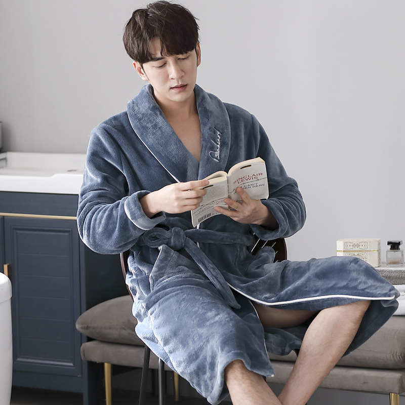 男士秋冬款珊瑚绒加厚款加绒睡袍 芬颜睡袍/浴袍