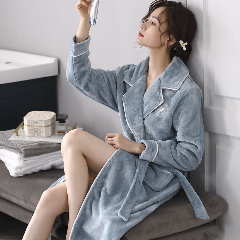 睡袍秋冬长款珊瑚绒加绒浴袍晨袍 芬颜睡袍/浴袍