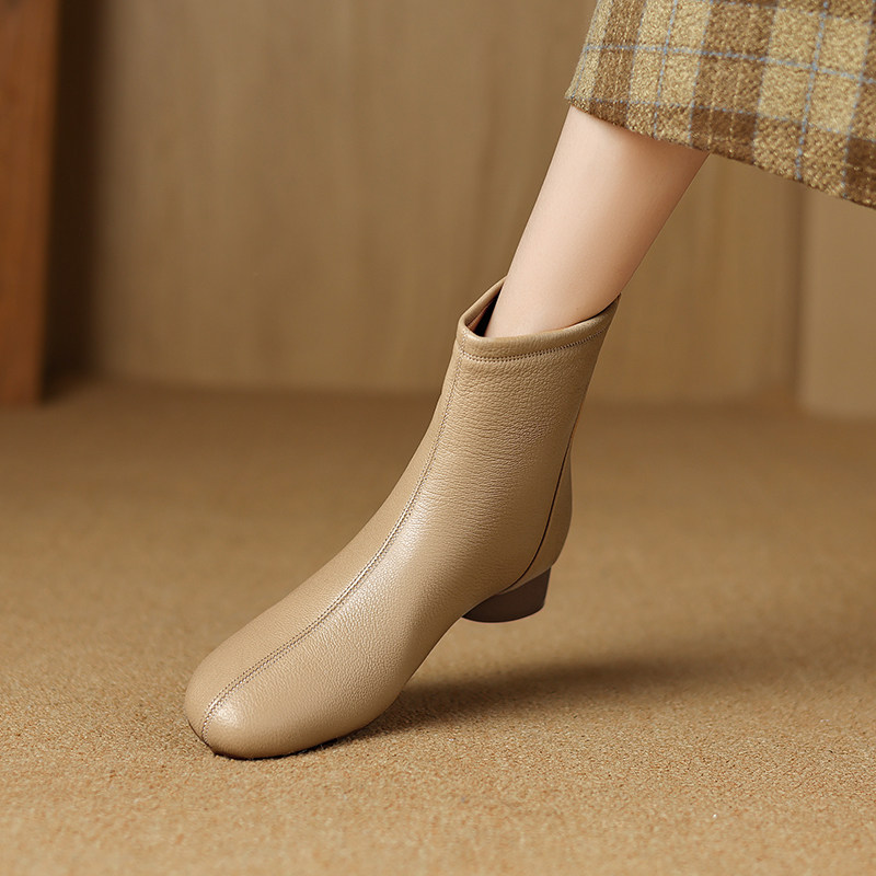 3CM-羊皮秋冬马丁靴粗跟圆头短靴女单靴百搭女靴时尚瘦瘦靴时装靴,淘宝优惠券,粉丝福利购,淘宝优惠卷