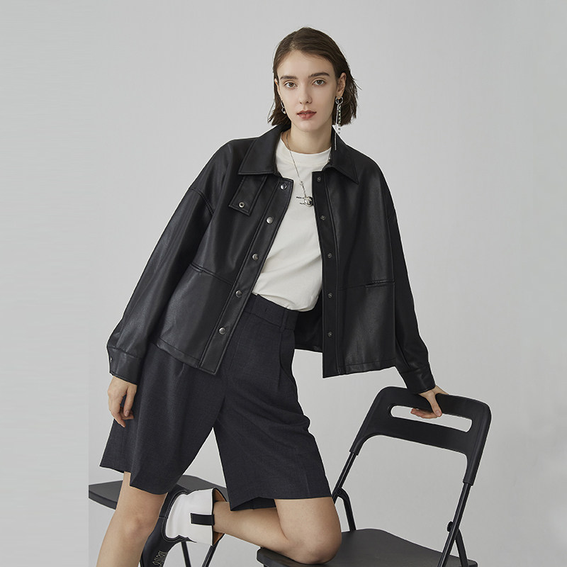 阿cir黑色小外套春秋短款皮夹克 circlofy服饰皮衣