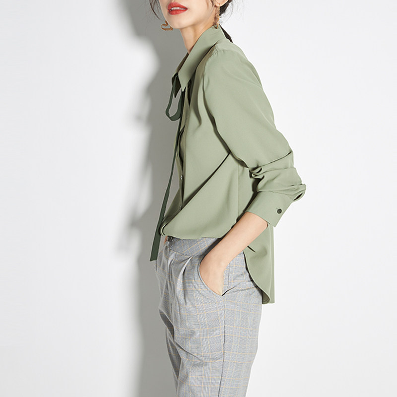 阿cir绿色雪纺衬衫女职业正装2020 circlofy服饰衬衫