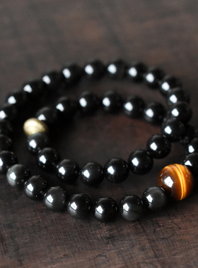 曲尾花黑曜石珠手链原