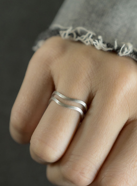 曲尾花原创设计拉丝开口戒指