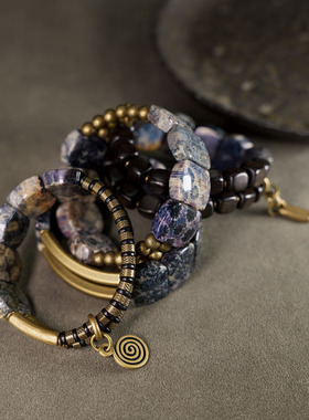 曲尾花原创混搭设计天然石手串