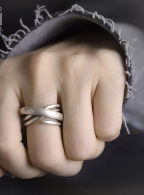 潮男曲尾花多层缠绕925银手饰