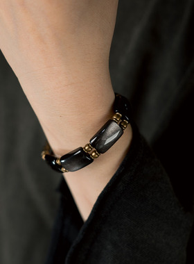 曲尾花原创设计手工银曜石手链