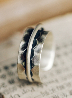 原创银戒指肌理复古开口男女款