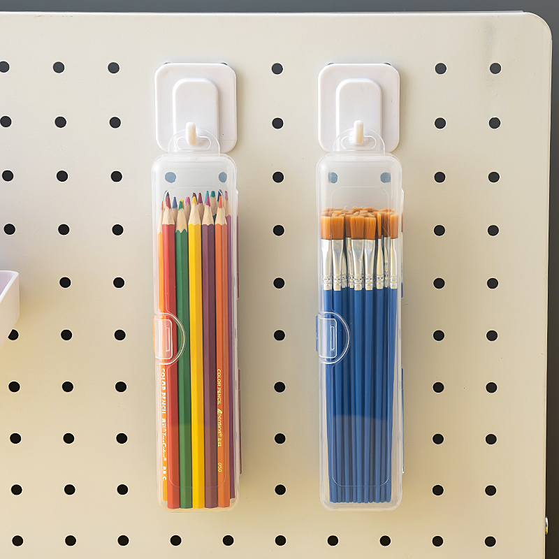 桌面笔盒笔筒学生多功能马克笔铅笔画笔水彩笔收纳盒透明便携笔袋 - 图3