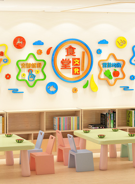 幼儿园食堂文化墙贴3d立体小饭桌托管班珍惜粮食环创主题墙面装饰