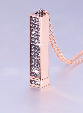 新款可伸缩镶钻立体棒项链女DIY刻名字母亲感恩节双层吊坠礼物