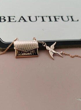 复古欧美个性信封项链女跨境新品配饰手提包项链可刻字吊坠现货