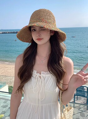 草编渔夫帽女夏季透气显脸小草帽