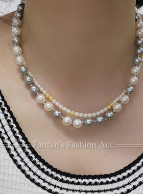 高级混设计感彩色双层珍珠项链
