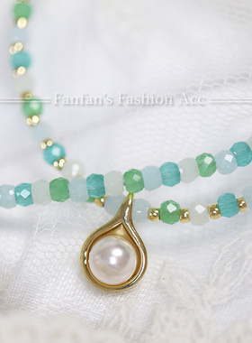 薄荷曼波项链绿色水晶石串珠手作原创设计感锁骨链2024新款女饰品