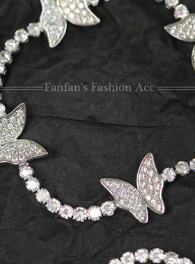 高档满钻锆石微镶蝴蝶项链女时尚轻奢设计感气质晚宴锁骨链颈链