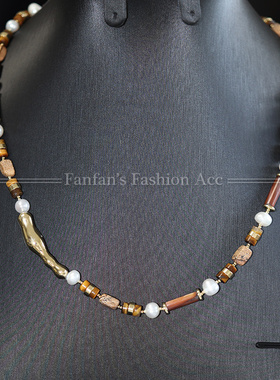 天然珍珠虎眼石串珠项链