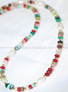 天然石珍珠彩色多巴胺串珠项链多元素叠戴百搭颈链新品2025新款女