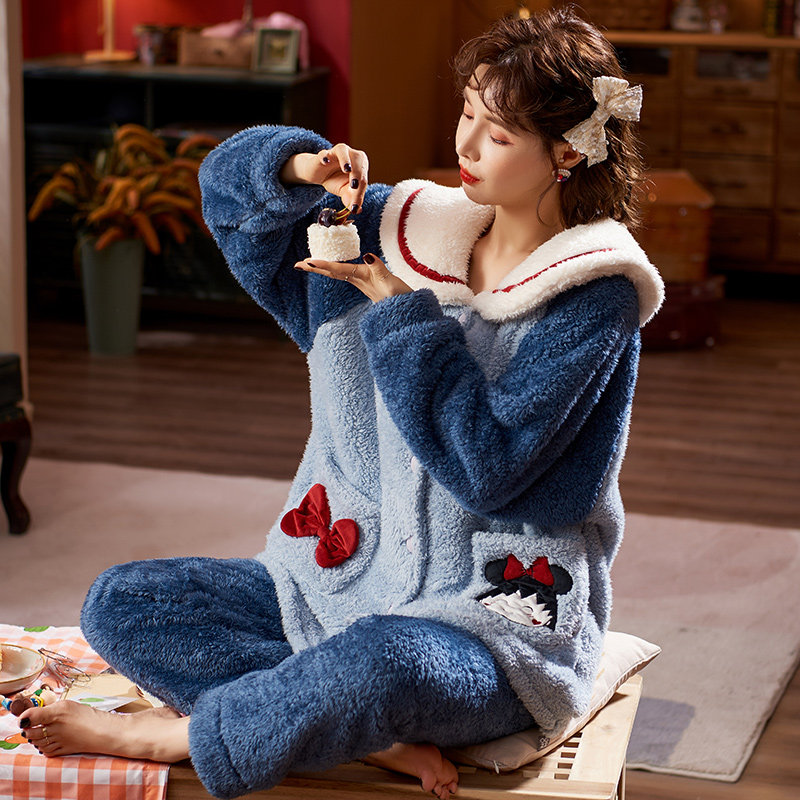 冬秋冬珊瑚绒加绒可爱可外穿睡衣 馨源世家睡衣/家居服套装