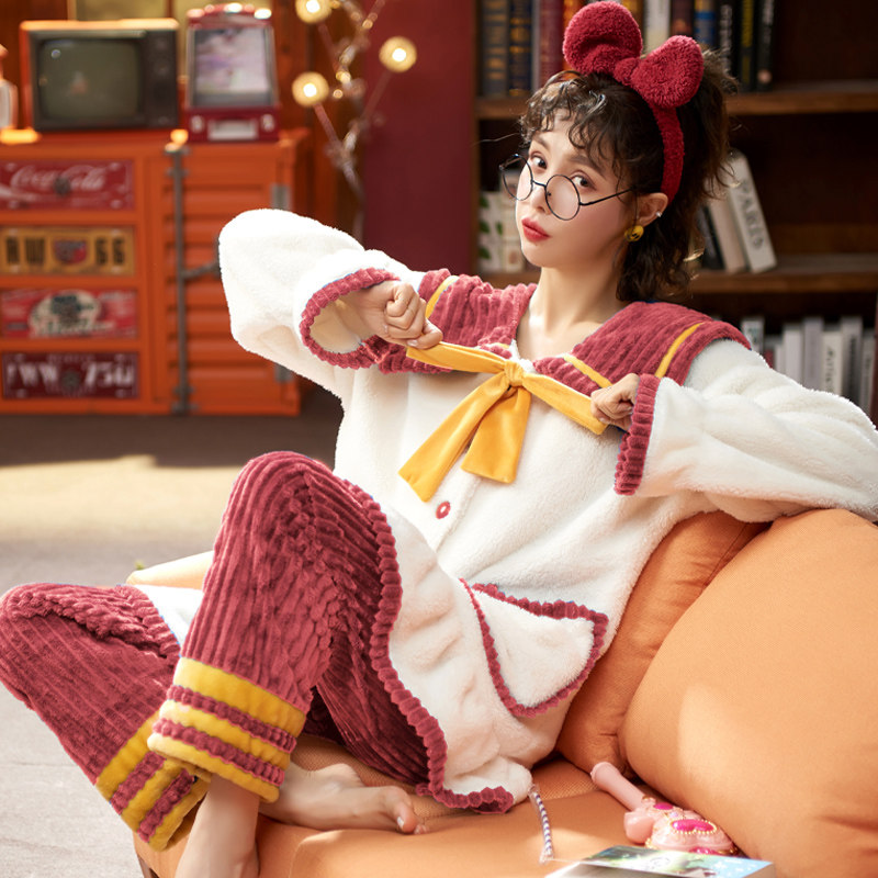 冬秋冬珊瑚绒加绒可爱可外穿睡衣 馨源世家睡衣/家居服套装