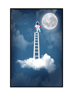 小众漫步云端太空人玄关装饰画竖版客厅墙挂画创意儿童房卧室壁画
