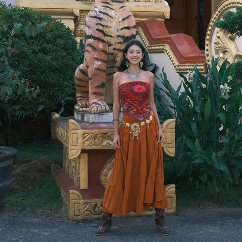 猫之旅店 波西米亚风印花抹胸上衣女显瘦百搭度假风背心8色可选 - 图2