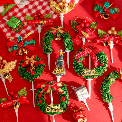 2025圣诞节蛋糕装饰插件圣诞草圈叶子树麋鹿雪人圣诞老人礼物插牌 - 图2