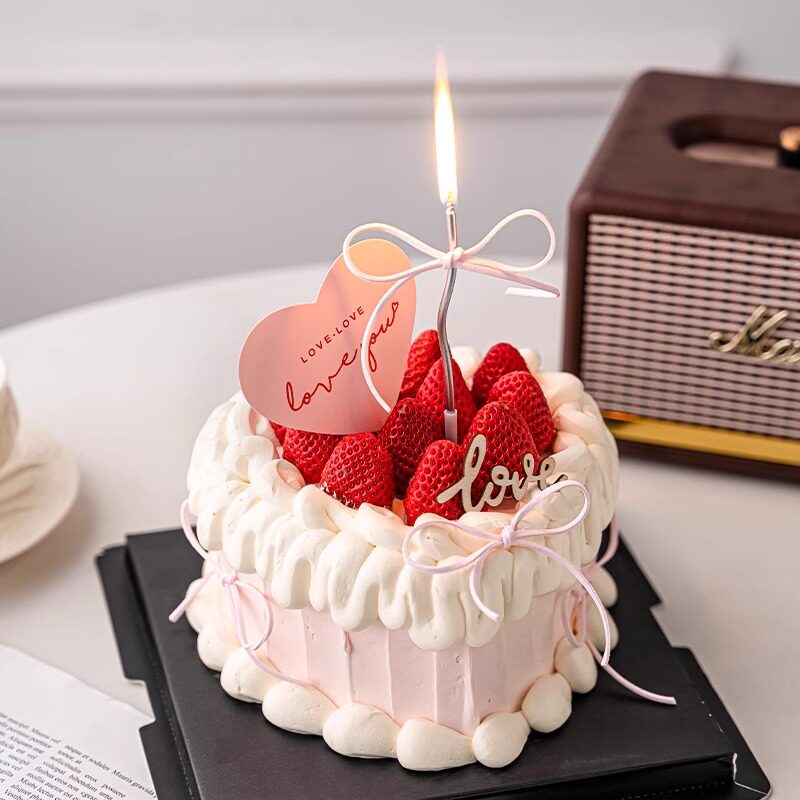 2.14情人节蛋糕装饰爱心卡片鹿皮绳丝带木质love爱心卡片插牌插件