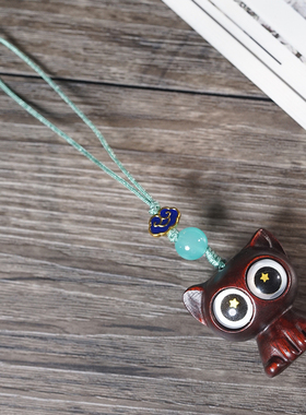 檀木可爱喵星人挂饰猫咪挂件星眸猫吊坠钥匙扣背包大眼猫把件工艺