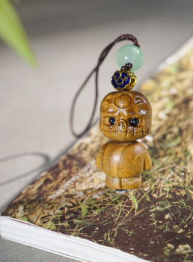 绿檀木雕阿呆小人酋长呆工艺木作手机链钥匙扣挂件文玩挂饰礼品