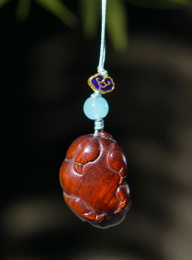 紫檀木绿檀木雕小福猪吊坠挂件文玩礼品木雕手机链汽车钥匙扣挂饰