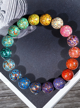 大漆珠镶欧泊渐变彩虹款多宝手串男女士情侣手链佛珠饰品珠串