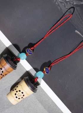 黄杨木雕创意奶茶随身扩香器红瑰宝男女背包香囊汽车文玩挂件饰品