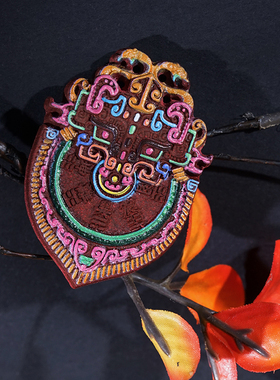 合香牌彩绘饕餮山鬼花钱挂件吊坠复古文玩挂饰项链毛衣链民族风