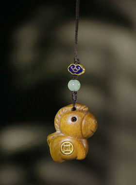 檀木生肖马汽车钥匙扣马上有钱挂件男女士礼物情侣创意钥匙扣饰品