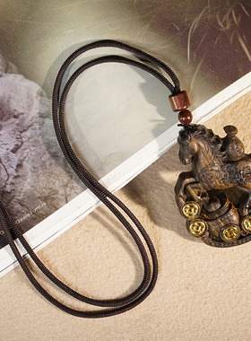 沉香木镶嵌铜钱平安牌无事牌吊坠脖挂项链生肖马文玩挂饰马年挂件