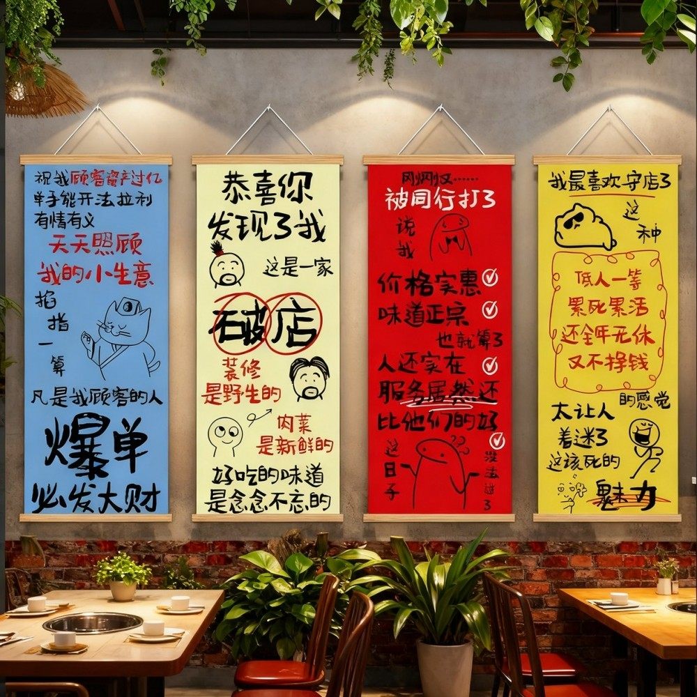餐饮饭店墙面装饰市井风火锅氛围布置烧烤店广告贴纸创意搞笑挂画,淘宝优惠券,粉丝福利购,淘宝优惠卷