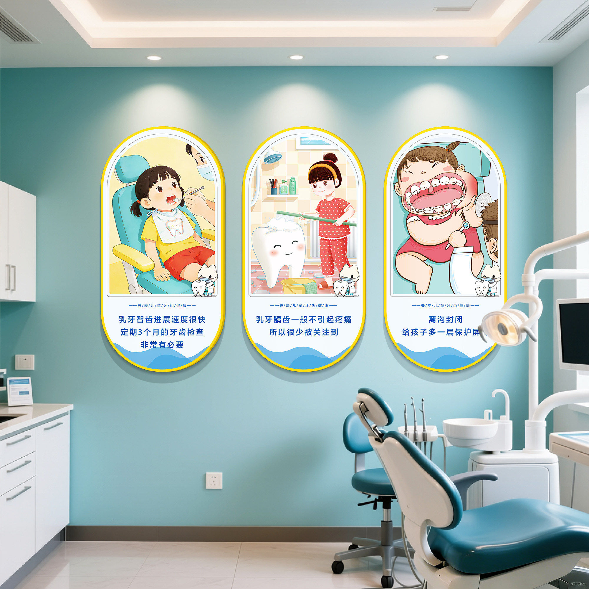 儿童口腔诊所墙面装饰牙科宣传挂画医院科室前台背景墙贴创意壁画,淘宝优惠券,粉丝福利购,淘宝优惠卷