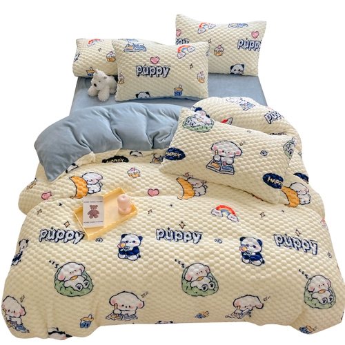 Брендовые демисезонные бархатные антистатические электрические джинсы с начесом, комплект, бархатный пододеяльник, простыня, в американском стиле, 4 предмета