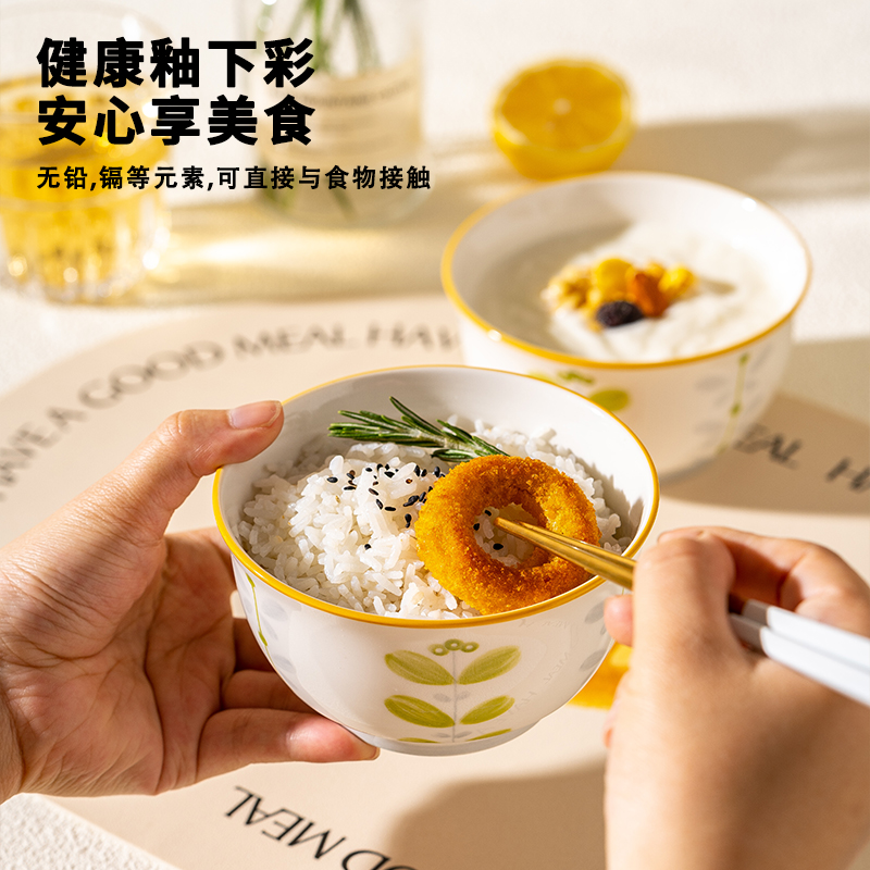 碗家用2024新款陶瓷釉下彩高颜值陶瓷面碗特别好看的饭碗餐具组合 - 图0