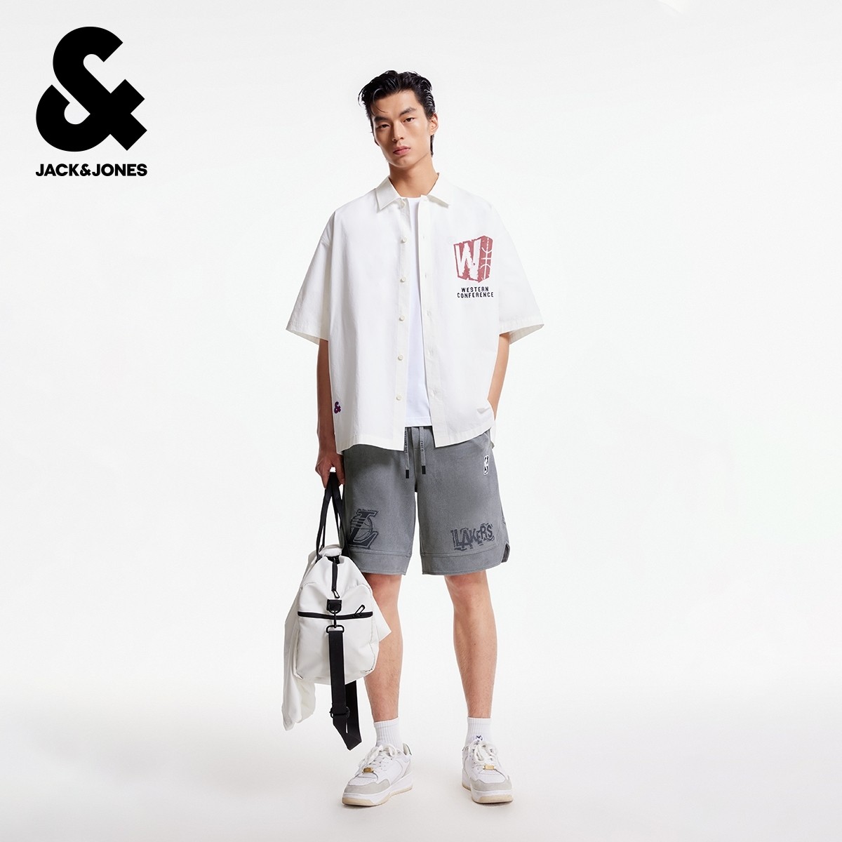 杰克琼斯NBA联名冬男装短裤湖人队字母刺绣潮时尚运动百搭裤子,淘宝优惠券,粉丝福利购,淘宝优惠卷