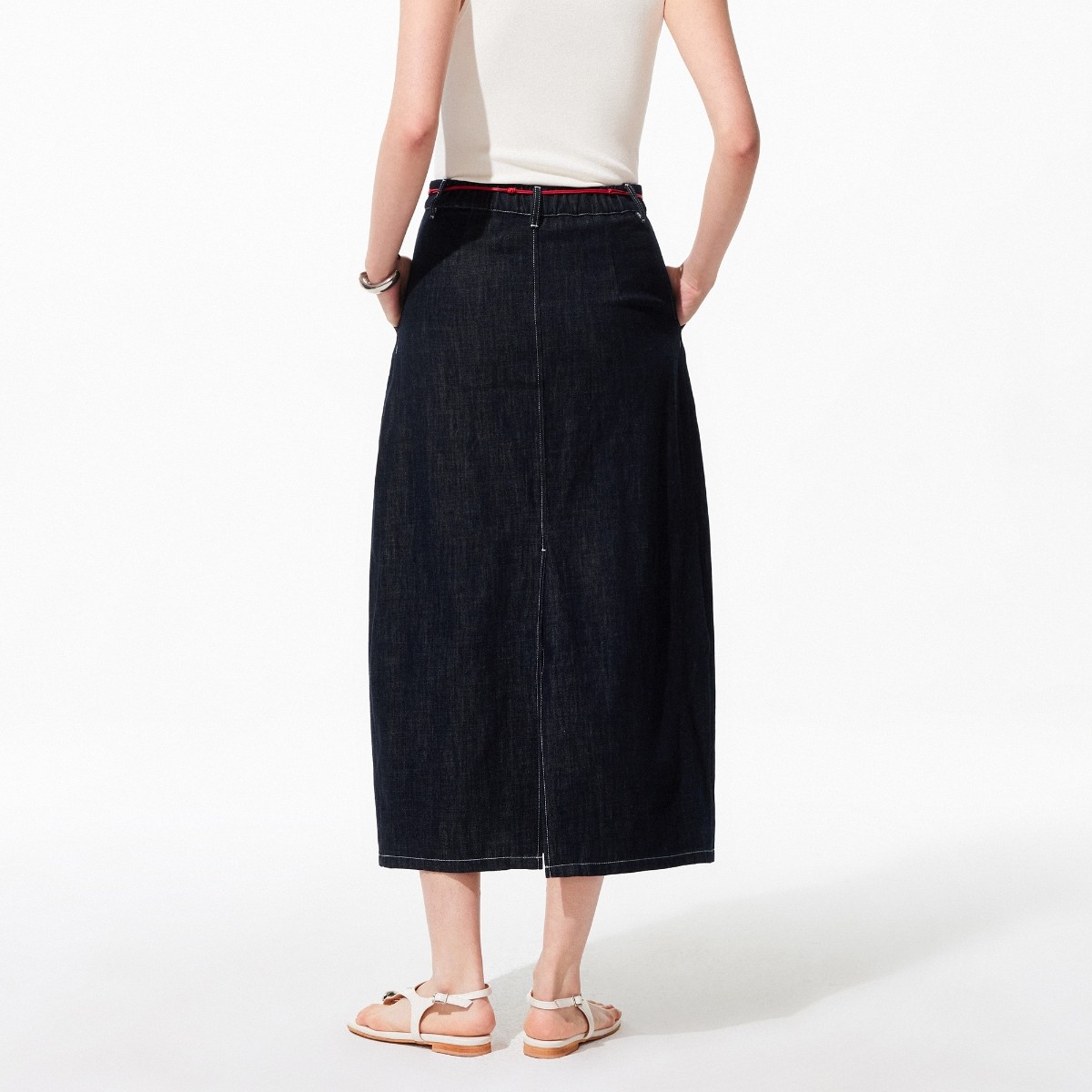 Vero Moda半身裙女2026春季新款纯棉红色腰绳撞色明线牛仔裙,淘宝优惠券,粉丝福利购,淘宝优惠卷